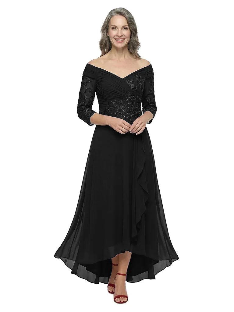 ChicSew Off Shoulder Chiffon Lace Mother Of The Groom Dresses High-Low Ruffle Formal Gowns sold by ChicSew product image thumbnail 4