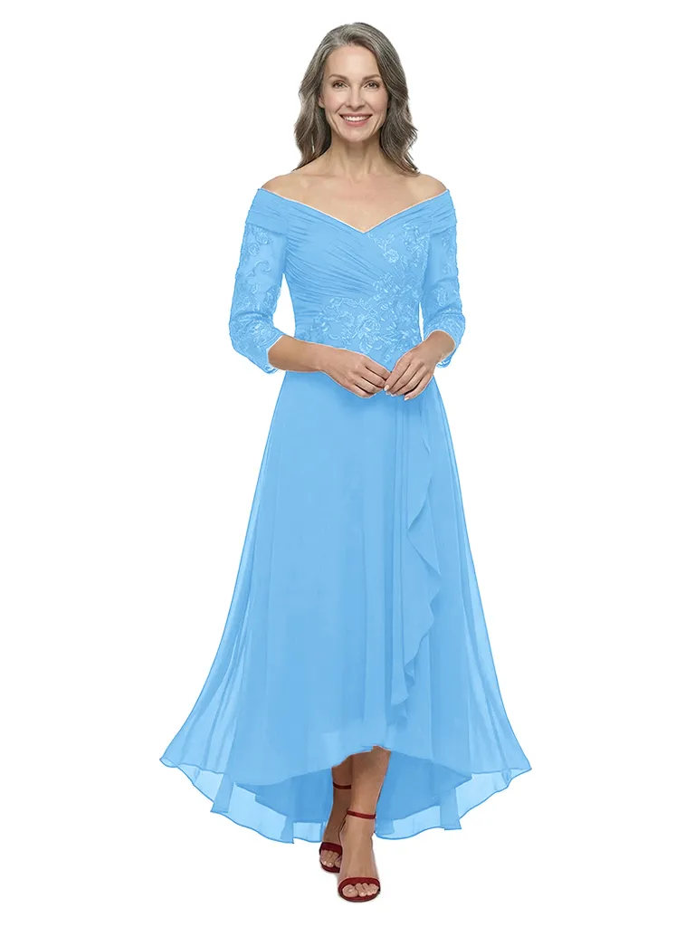 ChicSew Off Shoulder Chiffon Lace Mother Of The Groom Dresses High-Low Ruffle Formal Gowns sold by ChicSew product image thumbnail 5