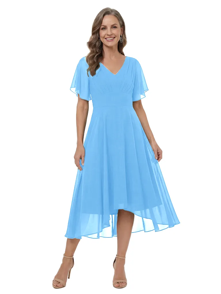 ChicSew Chiffon short Sleeves Ruched V-Neck High-Low Mother Of The Groom Gown sold by ChicSew product image thumbnail 5