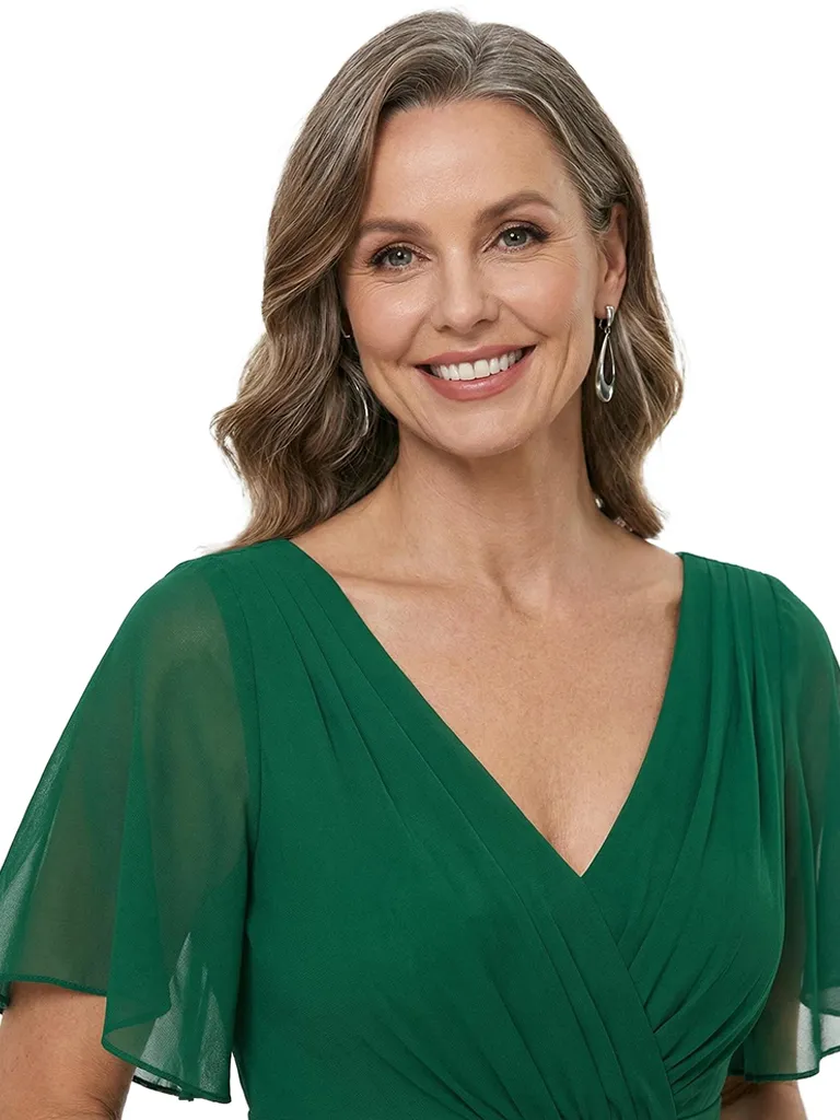 ChicSew Chiffon short Sleeves Ruched V-Neck High-Low Mother Of The Groom Gown sold by ChicSew product image thumbnail 2