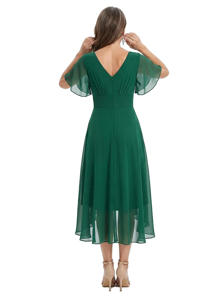 ChicSew Chiffon short Sleeves Ruched V-Neck High-Low Mother Of The Groom Gown sold by ChicSew product image thumbnail 3