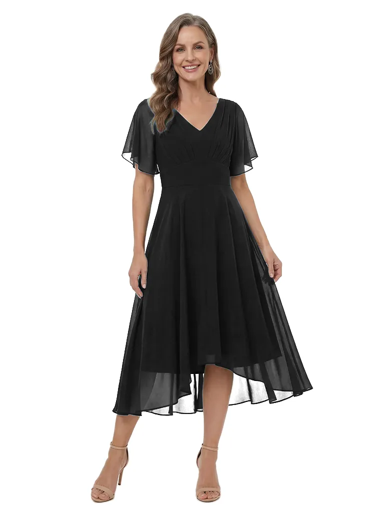ChicSew Chiffon short Sleeves Ruched V-Neck High-Low Mother Of The Groom Gown sold by ChicSew product image thumbnail 4