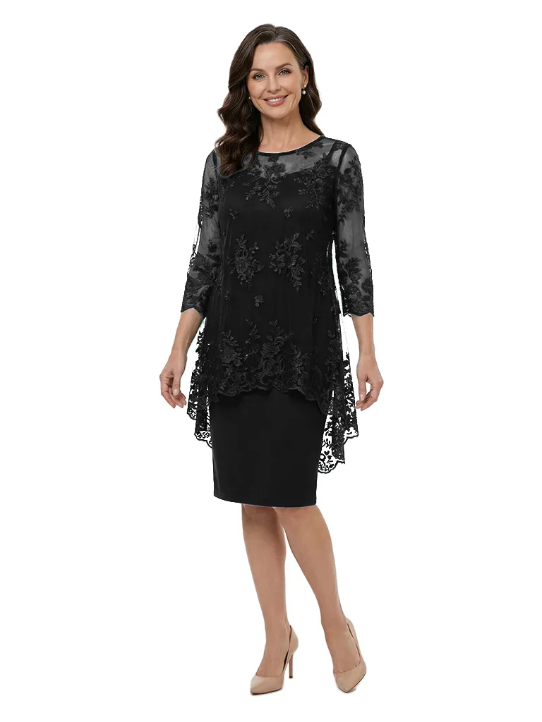 ChicSew Modern Sheath 3/4 Sleeves Chiffon Mother Of The Groom Dress With Lace Applique Knee Length sold by ChicSew product image thumbnail 4