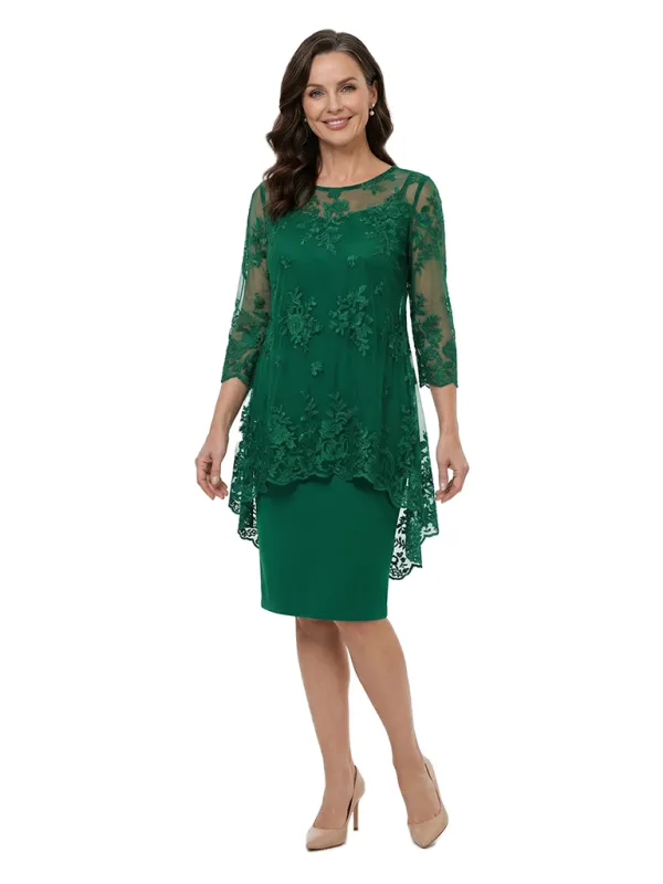 ChicSew Modern Sheath 3/4 Sleeves Chiffon Mother Of The Groom Dress With Lace Applique Knee Length made by ChicSew