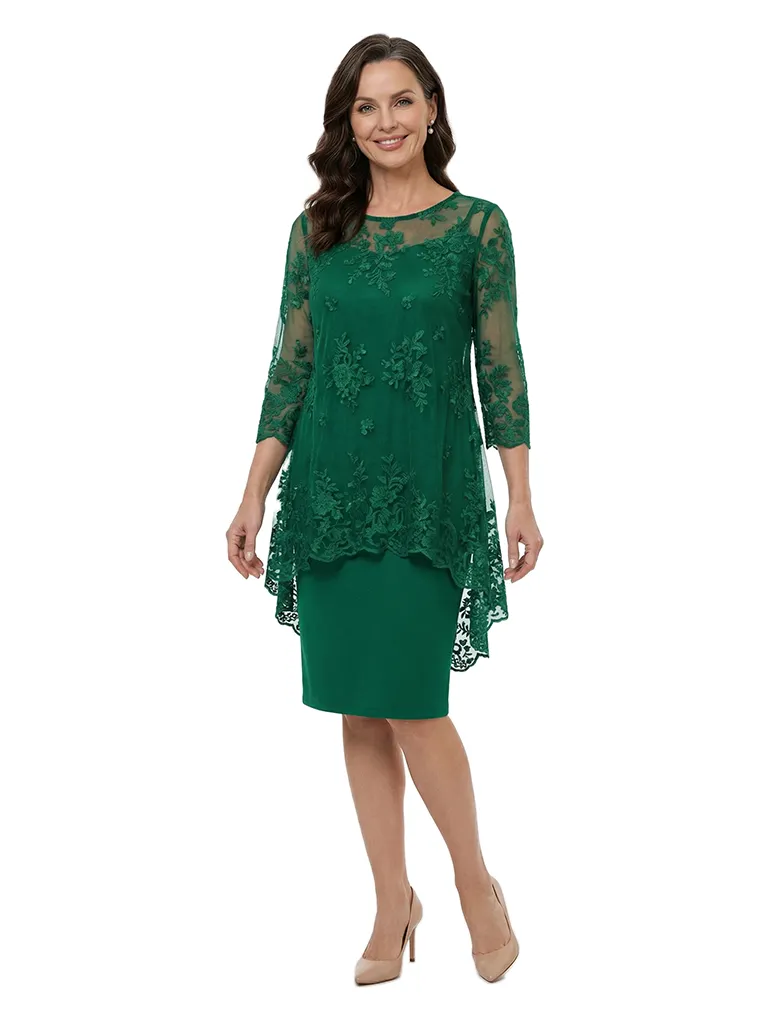 ChicSew Modern Sheath 3/4 Sleeves Chiffon Mother Of The Groom Dress With Lace Applique Knee Length sold by ChicSew