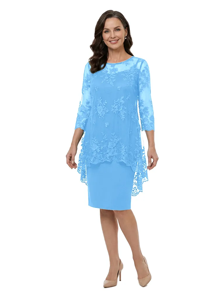 ChicSew Modern Sheath 3/4 Sleeves Chiffon Mother Of The Groom Dress With Lace Applique Knee Length sold by ChicSew product image thumbnail 5