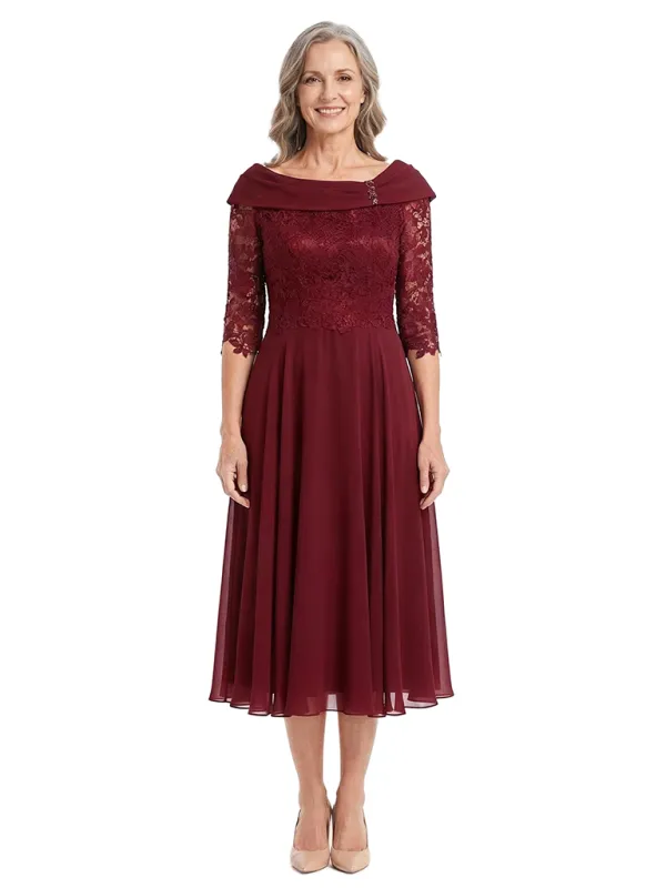 ChicSew Asymmetric Long Sleeve Lace Tea Length Chiffon Casual Mother Of The Bride Dresses made by ChicSew