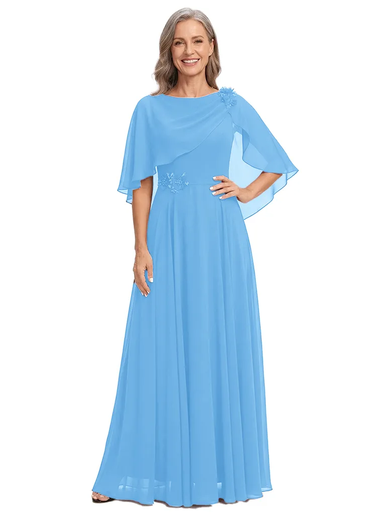ChicSew Scoop Cape Sleeve Beaded Floor Length Chiffon Romantic Mom Of The Groom Dresses sold by ChicSew product image thumbnail 5
