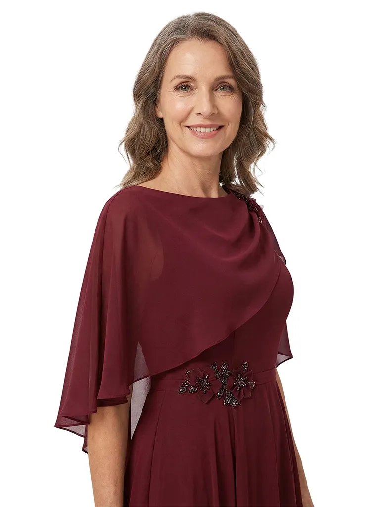 ChicSew Scoop Cape Sleeve Beaded Floor Length Chiffon Romantic Mom Of The Groom Dresses sold by ChicSew product image thumbnail 2