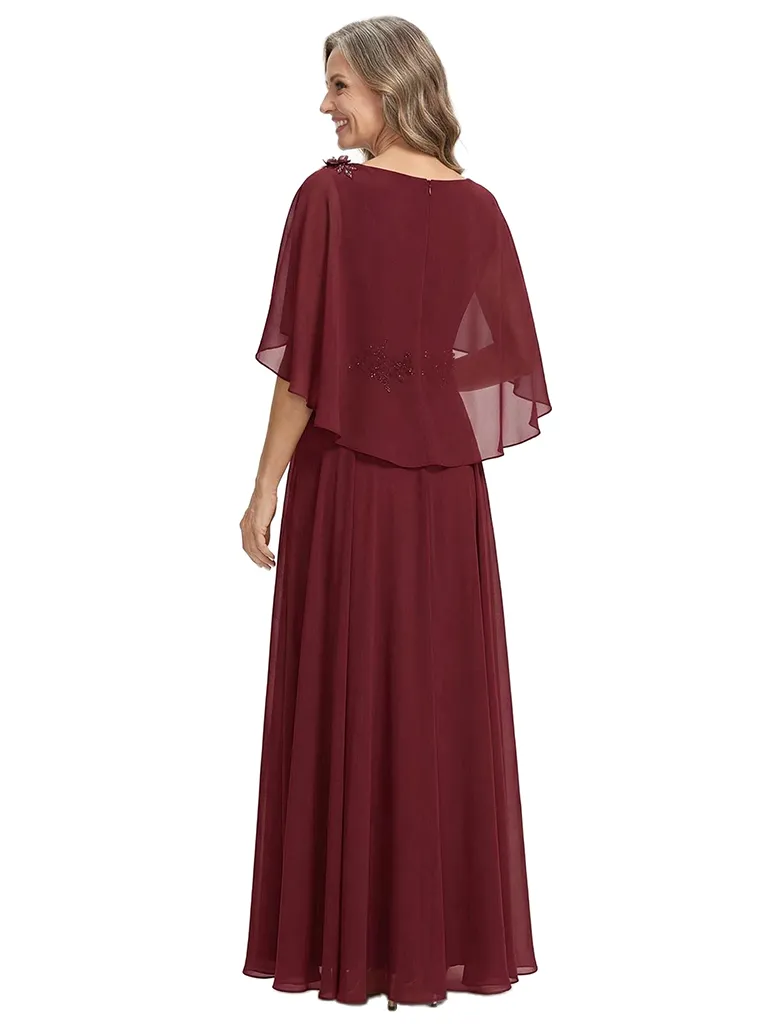 ChicSew Scoop Cape Sleeve Beaded Floor Length Chiffon Romantic Mom Of The Groom Dresses sold by ChicSew product image thumbnail 3