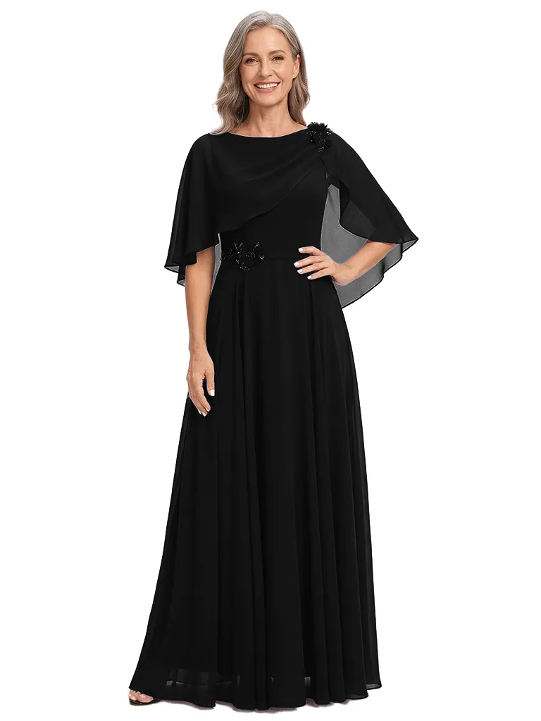 ChicSew Scoop Cape Sleeve Beaded Floor Length Chiffon Romantic Mom Of The Groom Dresses sold by ChicSew product image thumbnail 4