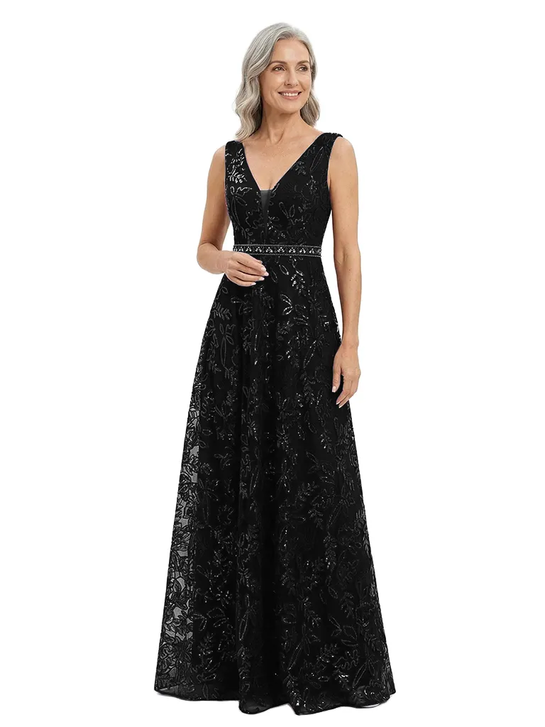ChicSew V-Neck Sequins Lace Applique Beaded Waist Floor Length Chiffon Formal Gown Mother Of The Bride Dresses sold by ChicSew product image thumbnail 4