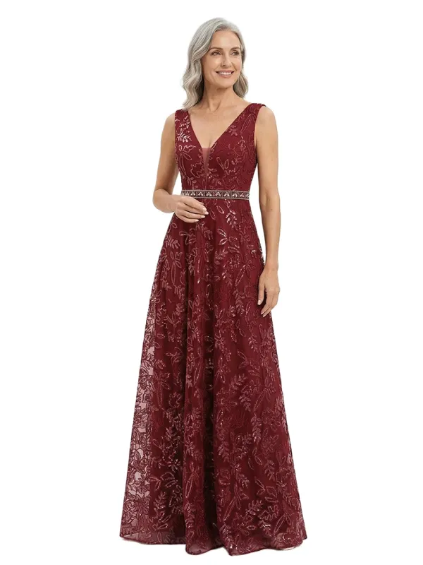 ChicSew V-Neck Sequins Lace Applique Beaded Waist Floor Length Chiffon Formal Gown Mother Of The Bride Dresses made by ChicSew