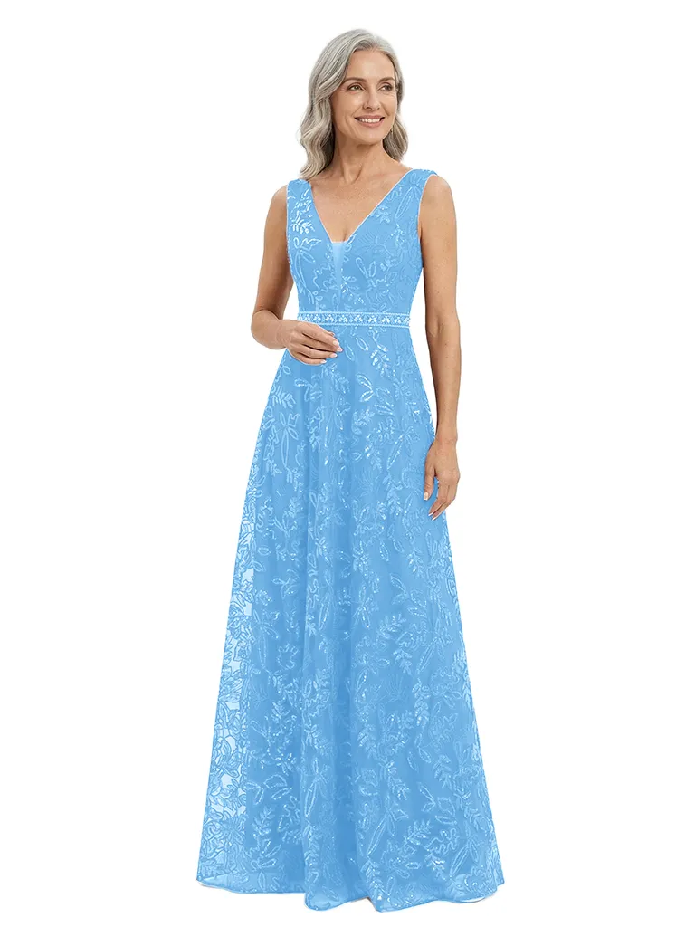 ChicSew V-Neck Sequins Lace Applique Beaded Waist Floor Length Chiffon Formal Gown Mother Of The Bride Dresses sold by ChicSew product image thumbnail 5