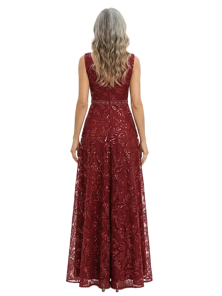 ChicSew V-Neck Sequins Lace Applique Beaded Waist Floor Length Chiffon Formal Gown Mother Of The Bride Dresses sold by ChicSew product image thumbnail 3