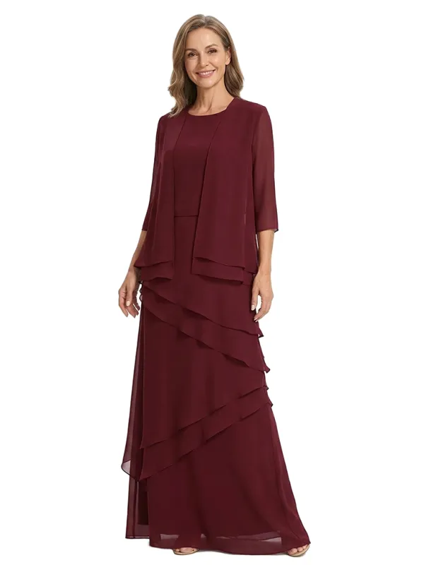 ChicSew Jewel 3/4 Sleeve Layered Ruffle Chiffon Two Piece Mother Of The Bride Dresses made by ChicSew