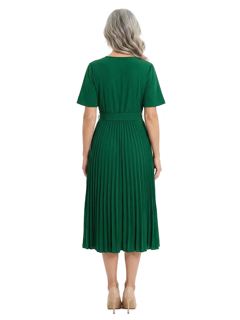 ChicSew Fancy Pleated Mother Of The Bride Tea-Length Dress V-Neck Flutter Sleeve Chiffon sold by ChicSew product image thumbnail 3