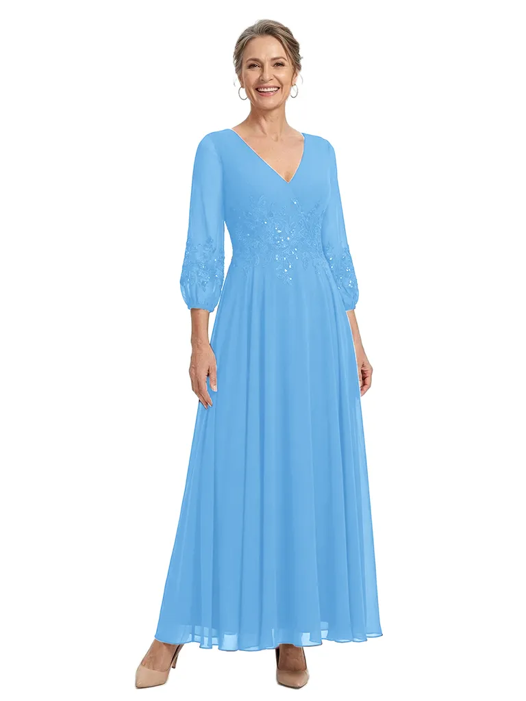 ChicSew V-Neck 3/4 Sleeve Beaded Lace Applique Ruched Waist Ankle Length Chiffon Formal Mother Of The Bride And Groom Dresses sold by ChicSew product image thumbnail 5
