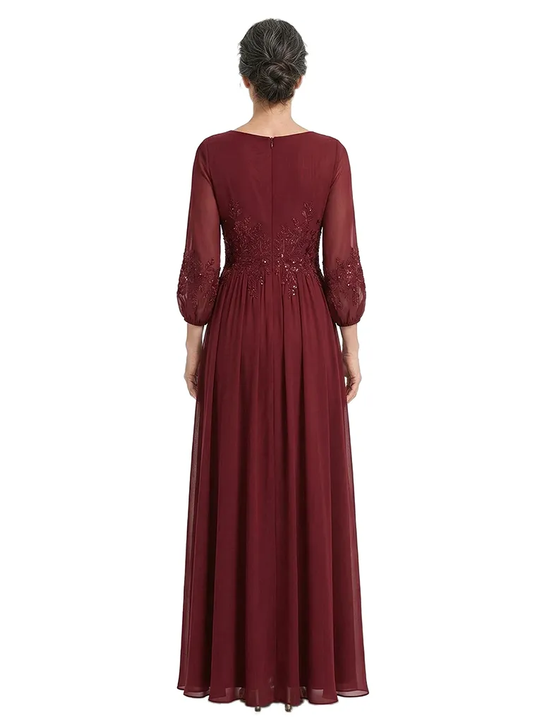 ChicSew V-Neck 3/4 Sleeve Beaded Lace Applique Ruched Waist Ankle Length Chiffon Formal Mother Of The Bride And Groom Dresses sold by ChicSew product image thumbnail 3
