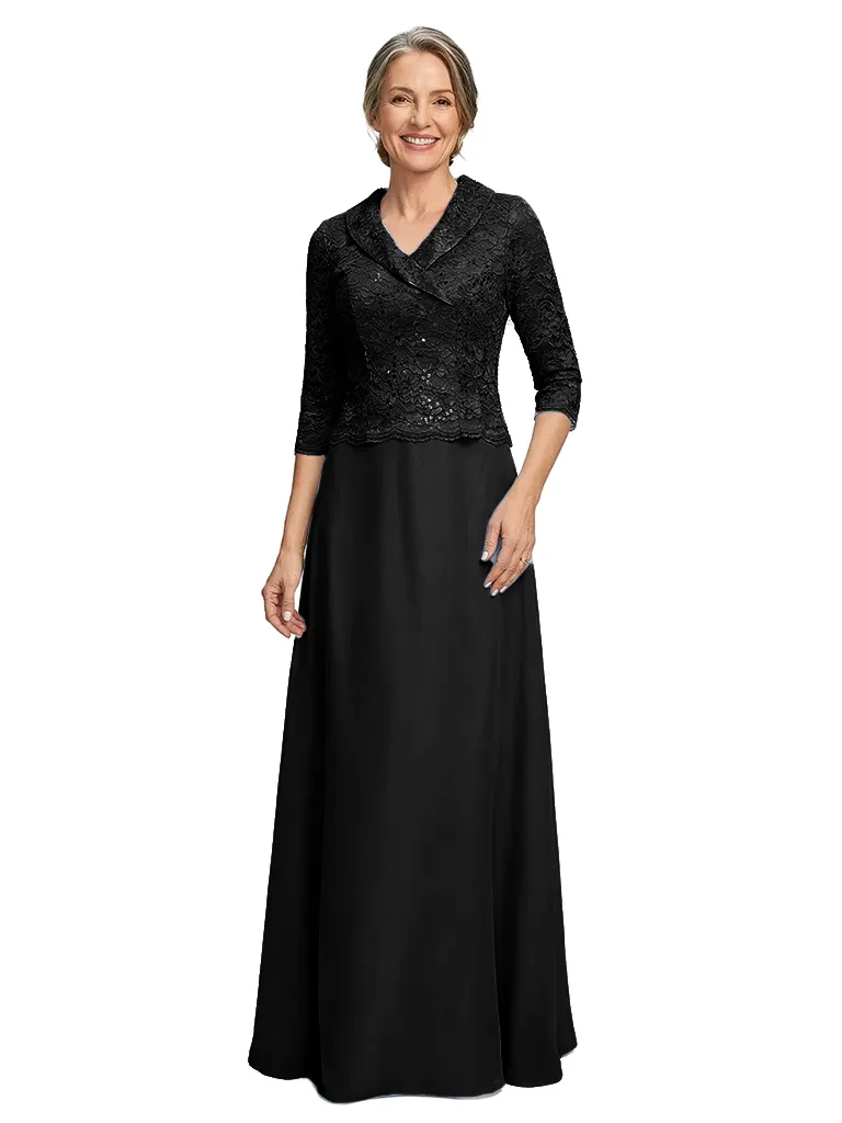 ChicSew V-Neck Long Sleeve Lace Beaded Floor Length Chiffon Elegant Mother of the Bride Dresses sold by ChicSew product image thumbnail 4