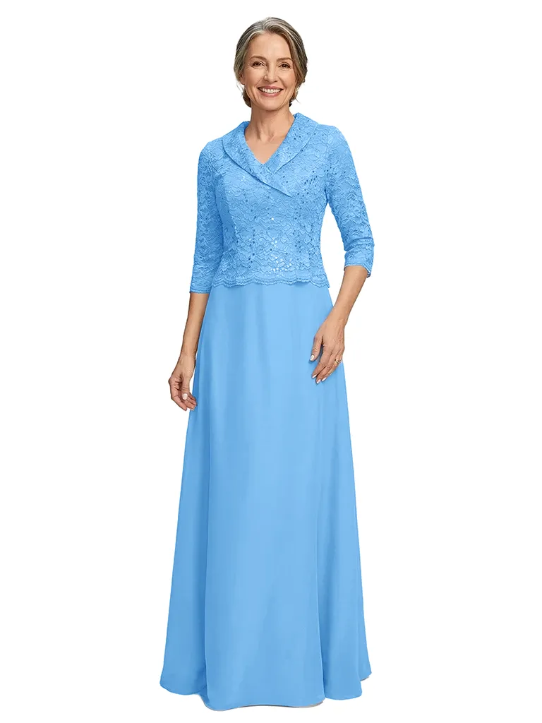 ChicSew V-Neck Long Sleeve Lace Beaded Floor Length Chiffon Elegant Mother of the Bride Dresses sold by ChicSew product image thumbnail 5