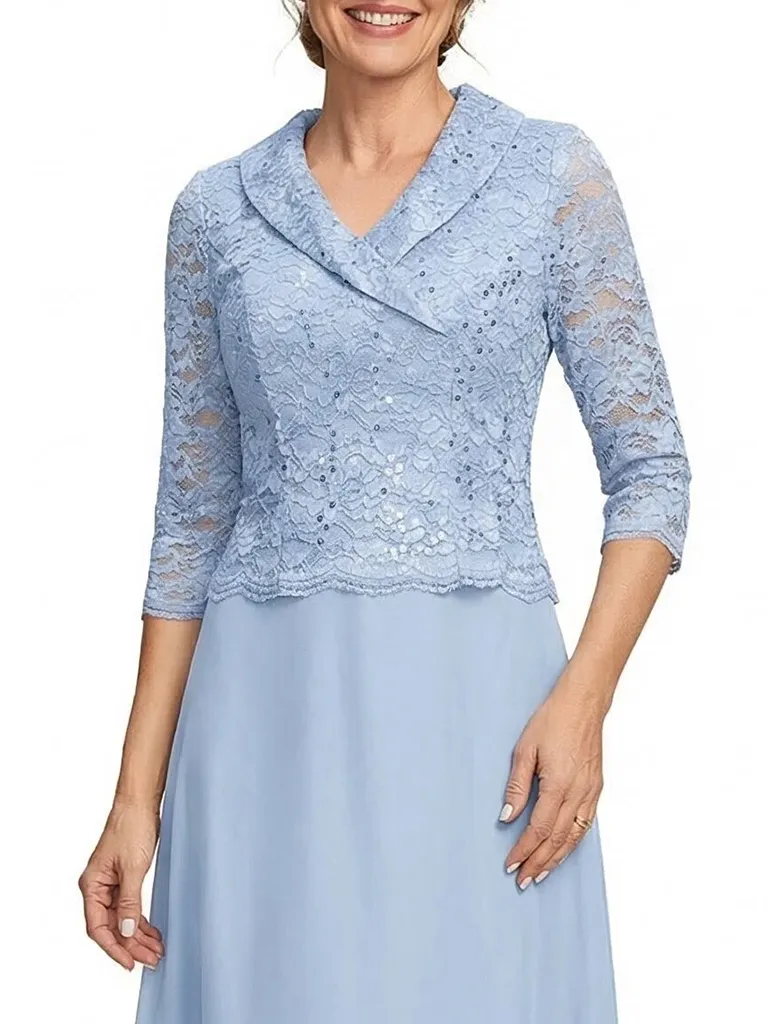 ChicSew V-Neck Long Sleeve Lace Beaded Floor Length Chiffon Elegant Mother of the Bride Dresses sold by ChicSew product image thumbnail 2