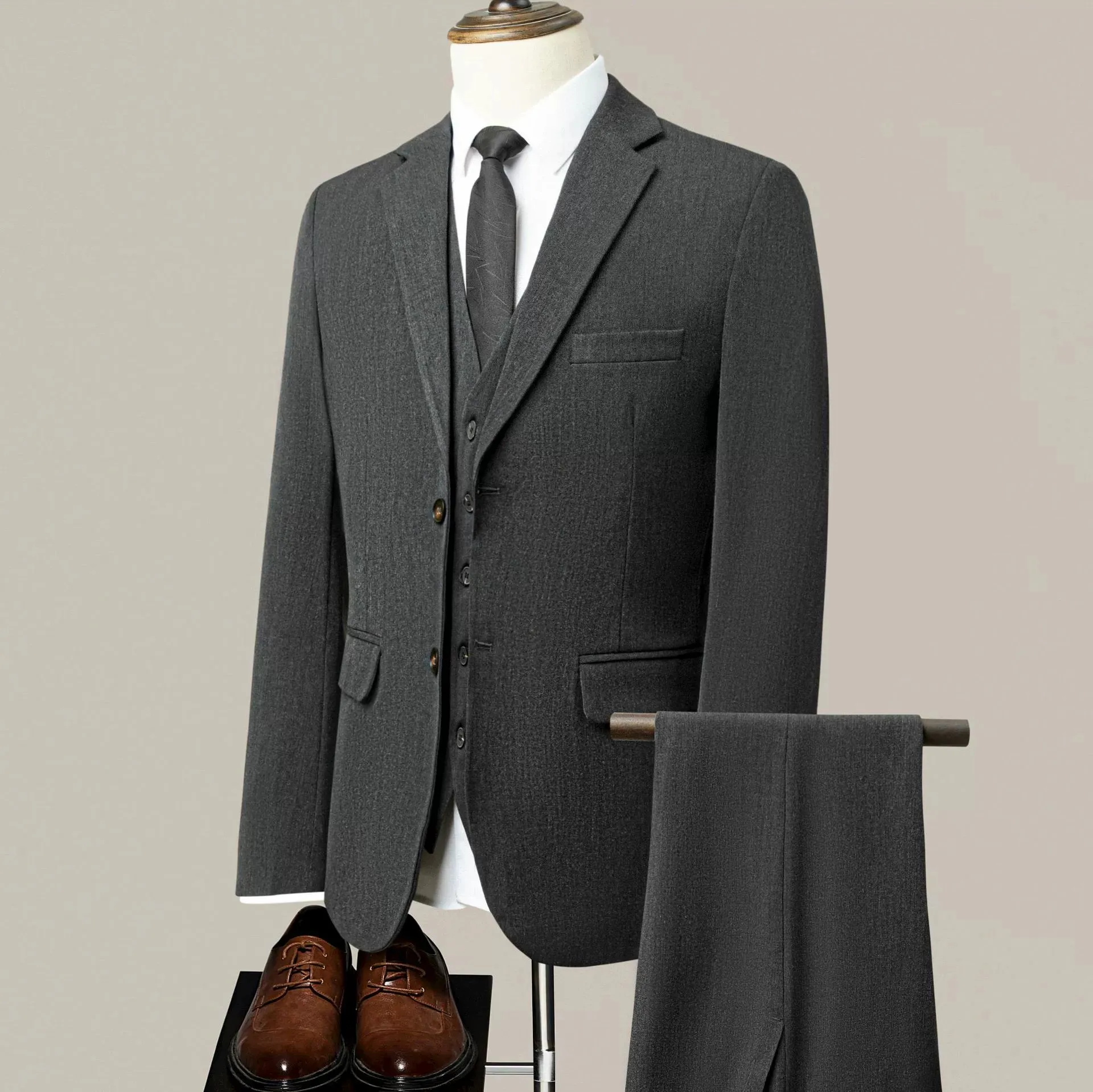 Dark Grey Elegant Men's Business Casual Formal Suit for Wedding Banquet Groomsmen's Suit sold by ChicSew