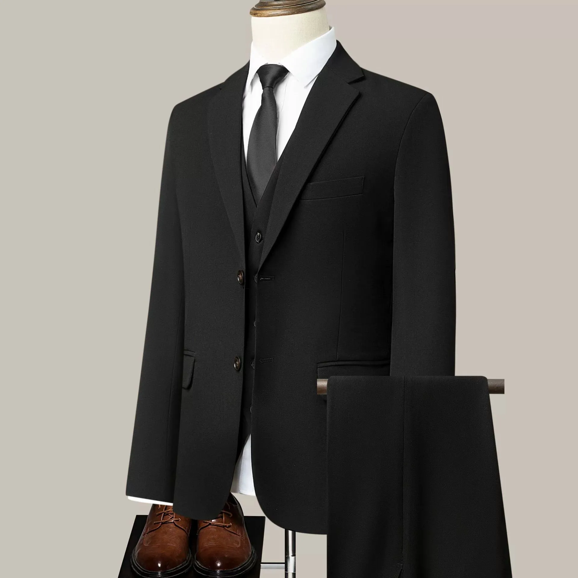 Black Elegant Men's Business Casual Formal Suit for Wedding Banquet Groomsmen's Suit sold by ChicSew