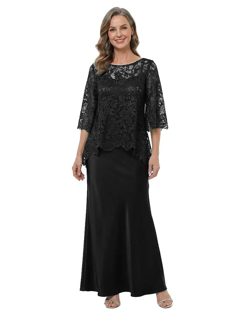 ChicSew Modern Two Piece Silky Satin Sheath Lace Bodice Mother Of The Bride Outfit sold by ChicSew product image thumbnail 4
