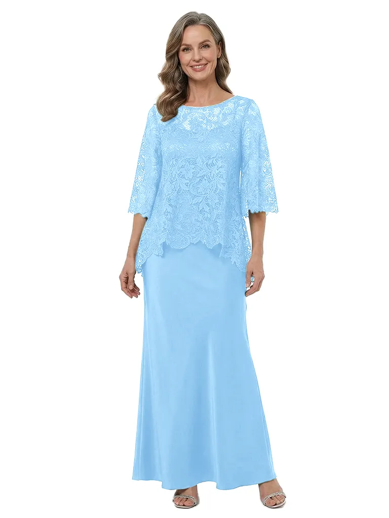 ChicSew Modern Two Piece Silky Satin Sheath Lace Bodice Mother Of The Bride Outfit sold by ChicSew product image thumbnail 5