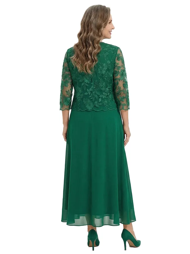 ChicSew Modern Chiffon Midi Mother Of The Groom Gown and Long Sleeve Lace Jacket sold by ChicSew product image thumbnail 3