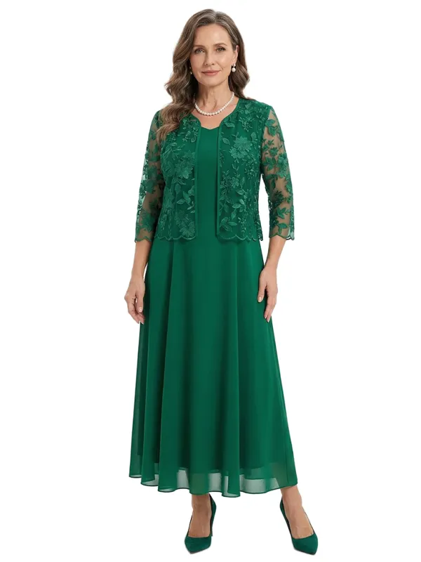 ChicSew Modern Chiffon Midi Mother Of The Groom Gown and Long Sleeve Lace Jacket made by ChicSew