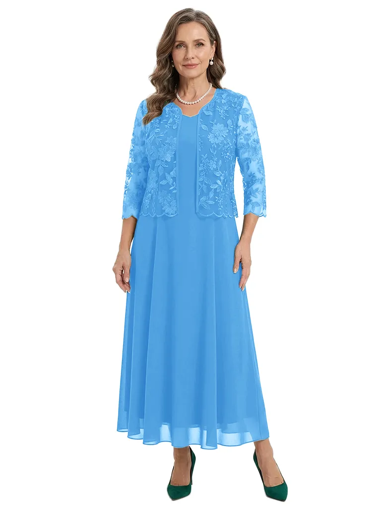 ChicSew Modern Chiffon Midi Mother Of The Groom Gown and Long Sleeve Lace Jacket sold by ChicSew product image thumbnail 5