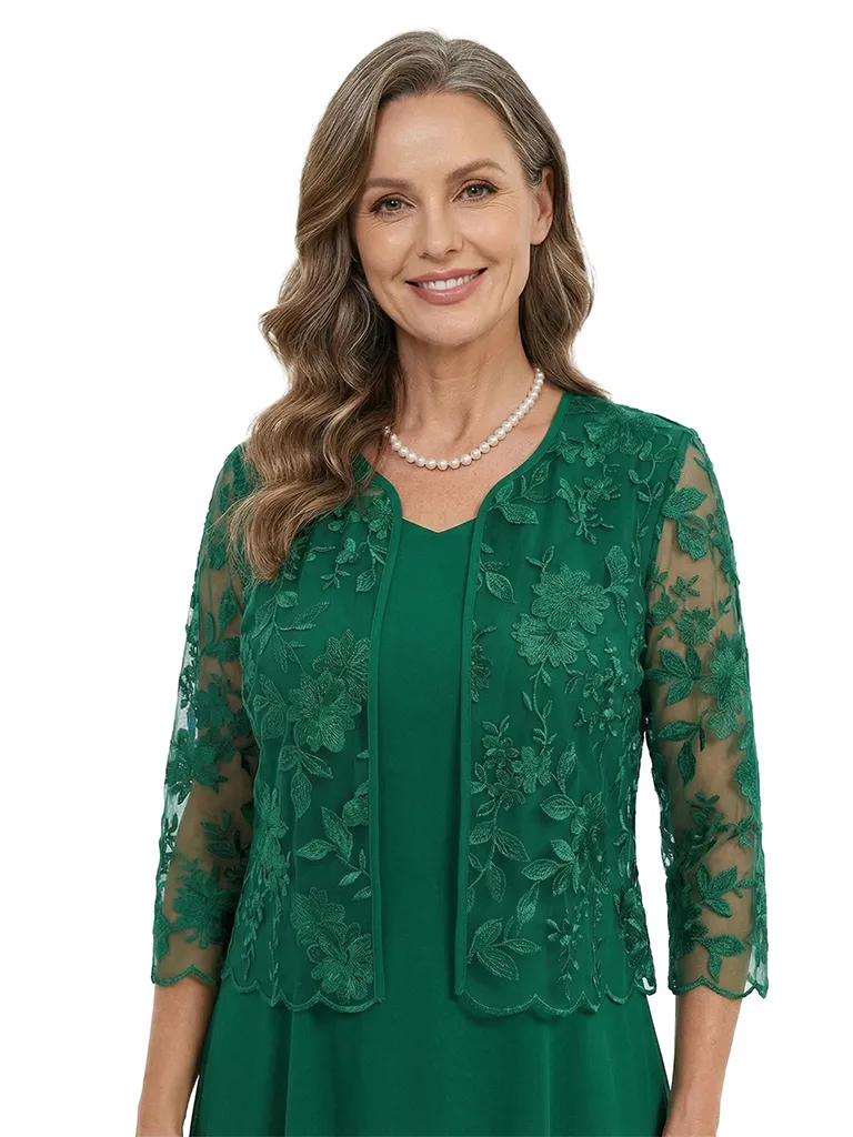 ChicSew Modern Chiffon Midi Mother Of The Groom Gown and Long Sleeve Lace Jacket sold by ChicSew product image thumbnail 2