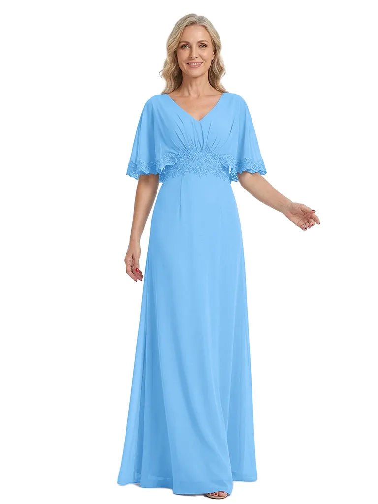ChicSew Elegant Chiffon Flutter Sleeves V-Neck Ruched A-Line Mother Of The Bride Dress With Applique sold by ChicSew product image thumbnail 5