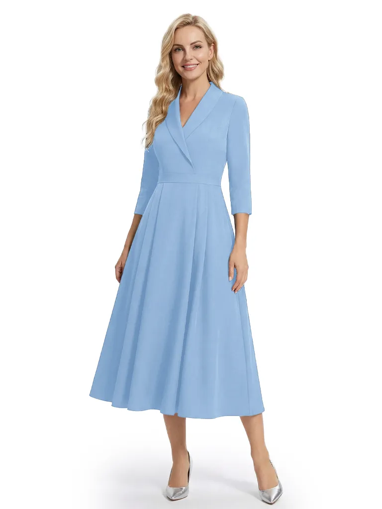 Chicsew Mother of The Bride Dresses V-Neck 3/4 Sleeve Tea Length Crepe Gown Elegant Flowy Formal Wedding Event Attire sold by ChicSew product image thumbnail 5