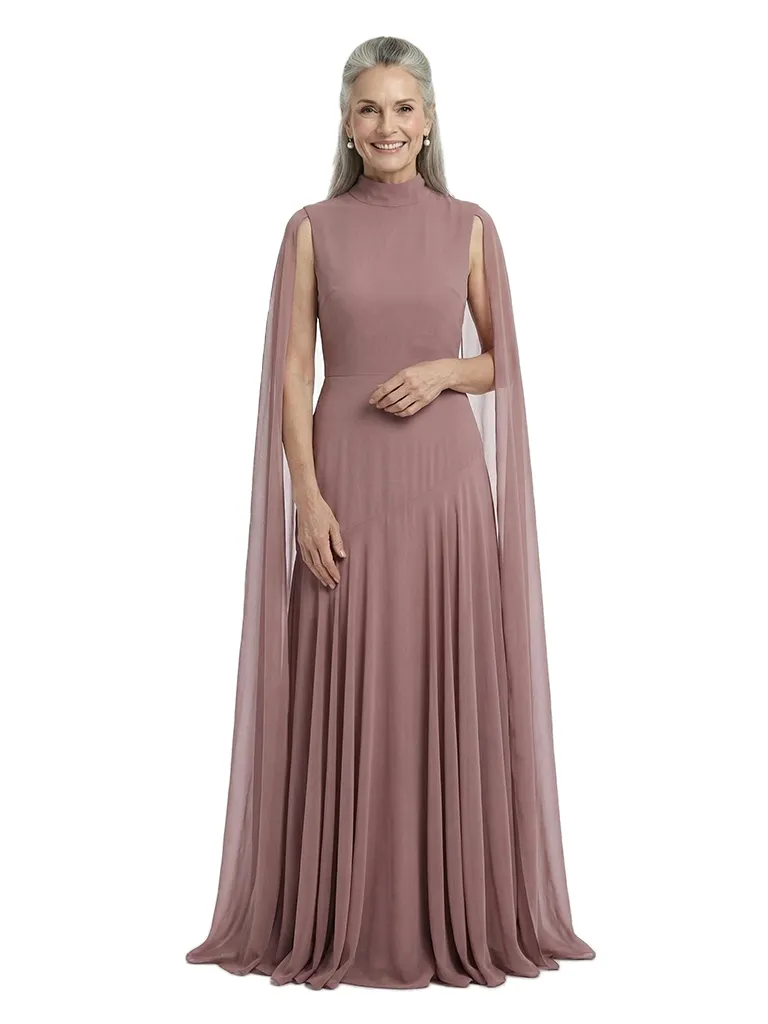 ChicSew Beautiful High-Neck A-Line Mother Of The Groom Dresses With Chiffon Cape sold by ChicSew