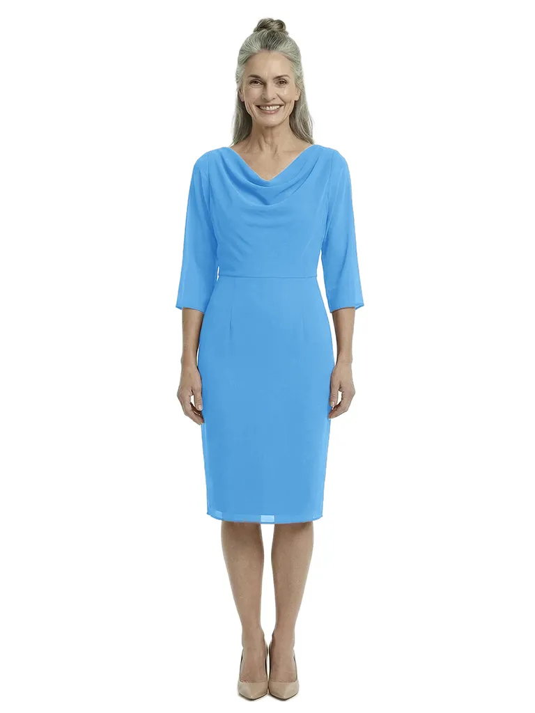 ChicSew Cowl 3/4 Sleeves Knee Length Chiffon Sheath Romantic Mom Of The Groom Dresses sold by ChicSew product image thumbnail 5
