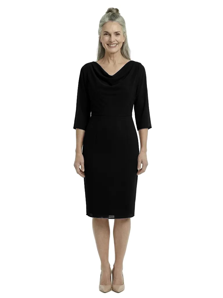 ChicSew Cowl 3/4 Sleeves Knee Length Chiffon Sheath Romantic Mom Of The Groom Dresses sold by ChicSew product image thumbnail 4