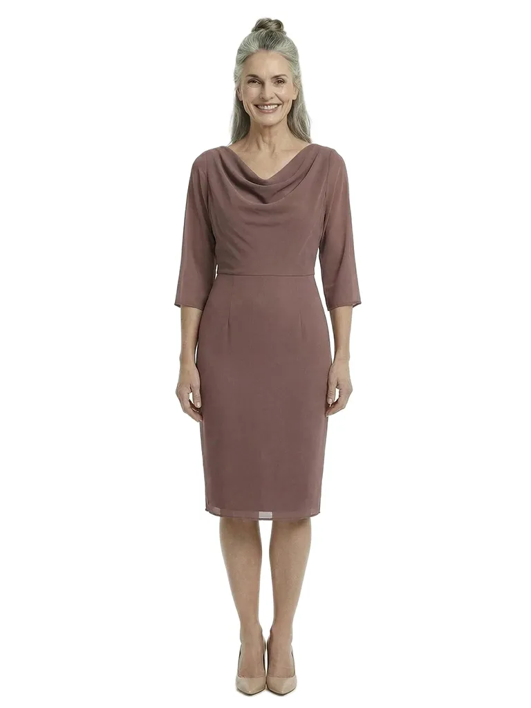 ChicSew Cowl 3/4 Sleeves Knee Length Chiffon Sheath Romantic Mom Of The Groom Dresses sold by ChicSew