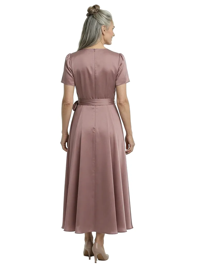 ChicSew Elegant V-Neck Short Sleeves Satin A-Line Tea-Length Mother Of The Bride Dresses sold by ChicSew product image thumbnail 3