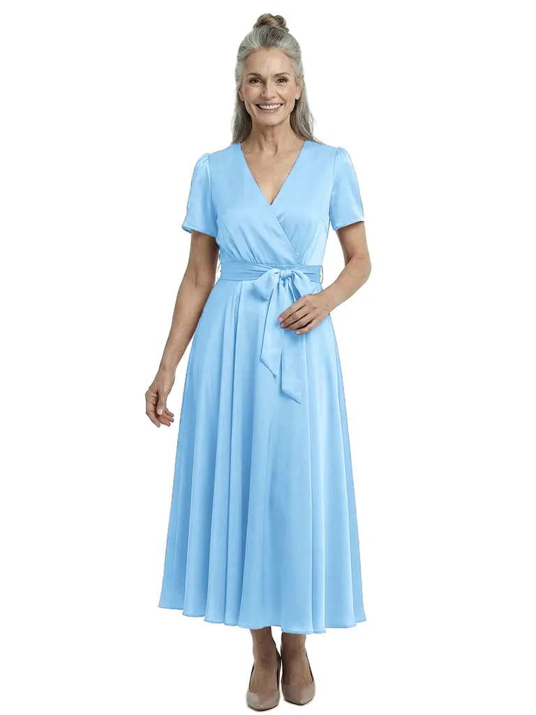 ChicSew Elegant V-Neck Short Sleeves Satin A-Line Tea-Length Mother Of The Bride Dresses sold by ChicSew product image thumbnail 5