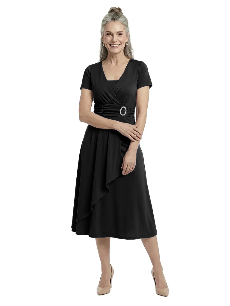 ChicSew V-Neck Short Sleeve A-Line Ruched Tea Length Chiffon Fancy Mother of the Bride Dresses sold by ChicSew product image thumbnail 4