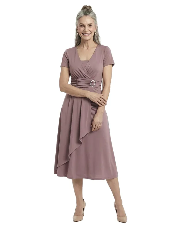 ChicSew V-Neck Short Sleeve A-Line Ruched Tea Length Chiffon Fancy Mother of the Bride Dresses made by ChicSew