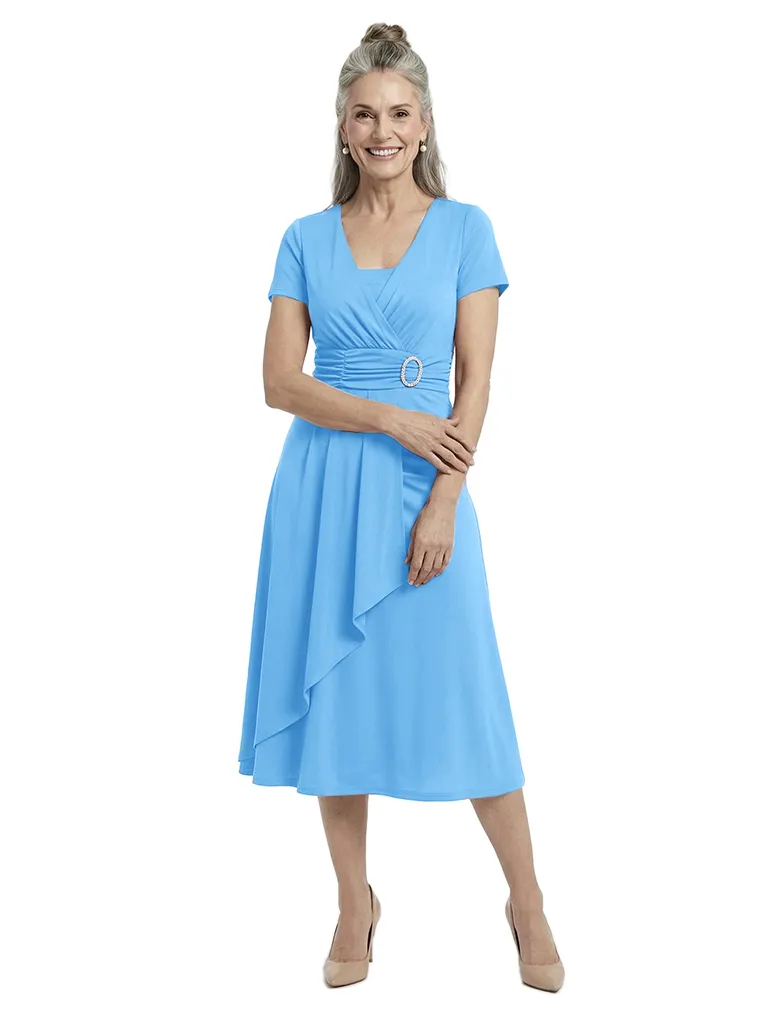 ChicSew V-Neck Short Sleeve A-Line Ruched Tea Length Chiffon Fancy Mother of the Bride Dresses sold by ChicSew product image thumbnail 5