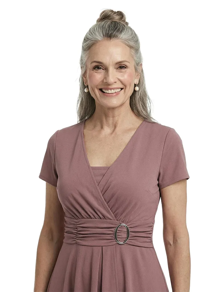 ChicSew V-Neck Short Sleeve A-Line Ruched Tea Length Chiffon Fancy Mother of the Bride Dresses sold by ChicSew product image thumbnail 2