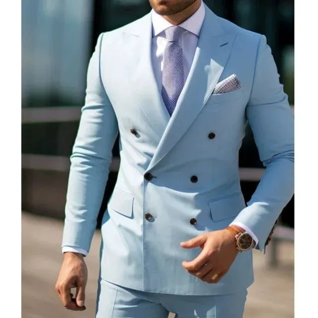 Sky Blue Casual Men's 2 Pieces Mens Suit Regular Fit Notch Lapel Tuxedos (Blazer+Pants) sold by ChicSew