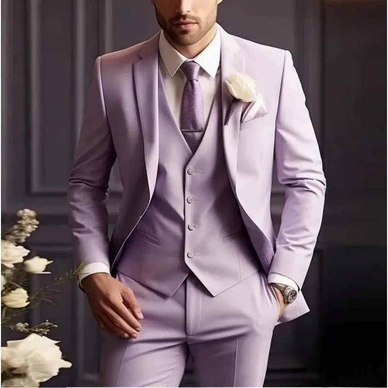 Lilac Classic 3 Piece Men's Suit with Regular Fit and Sophisticated Peak Lapel sold by ChicSew
