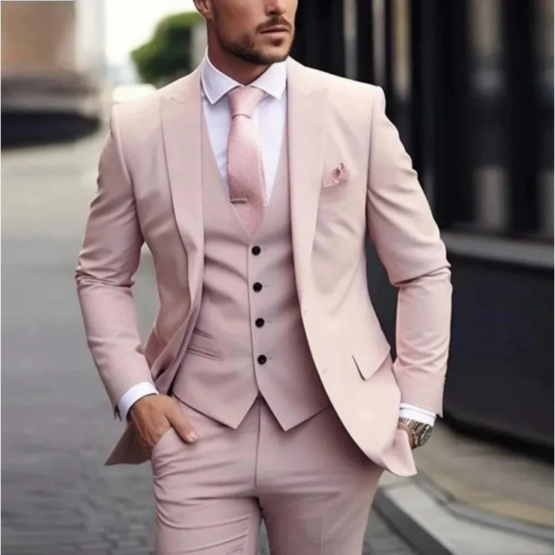 Pink Classic 3 Piece Men's Suit with Regular Fit and Sophisticated Peak Lapel made by ChicSew