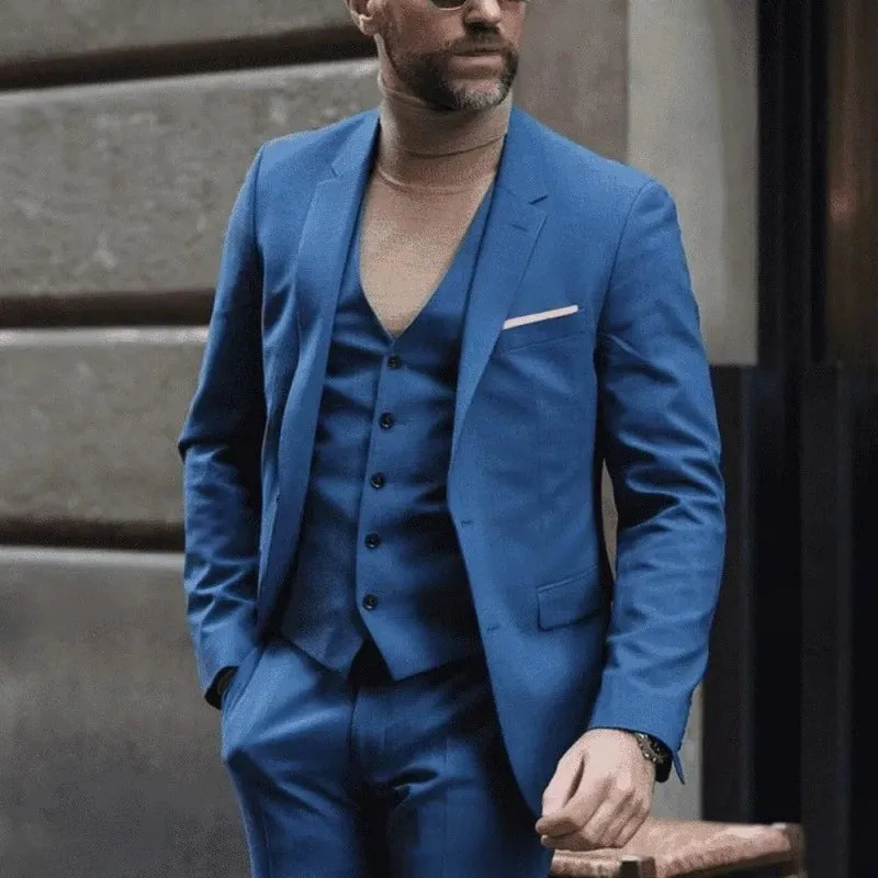 Blue Classic 3 Piece Men's Suit with Regular Fit and Sophisticated Peak Lapel sold by ChicSew
